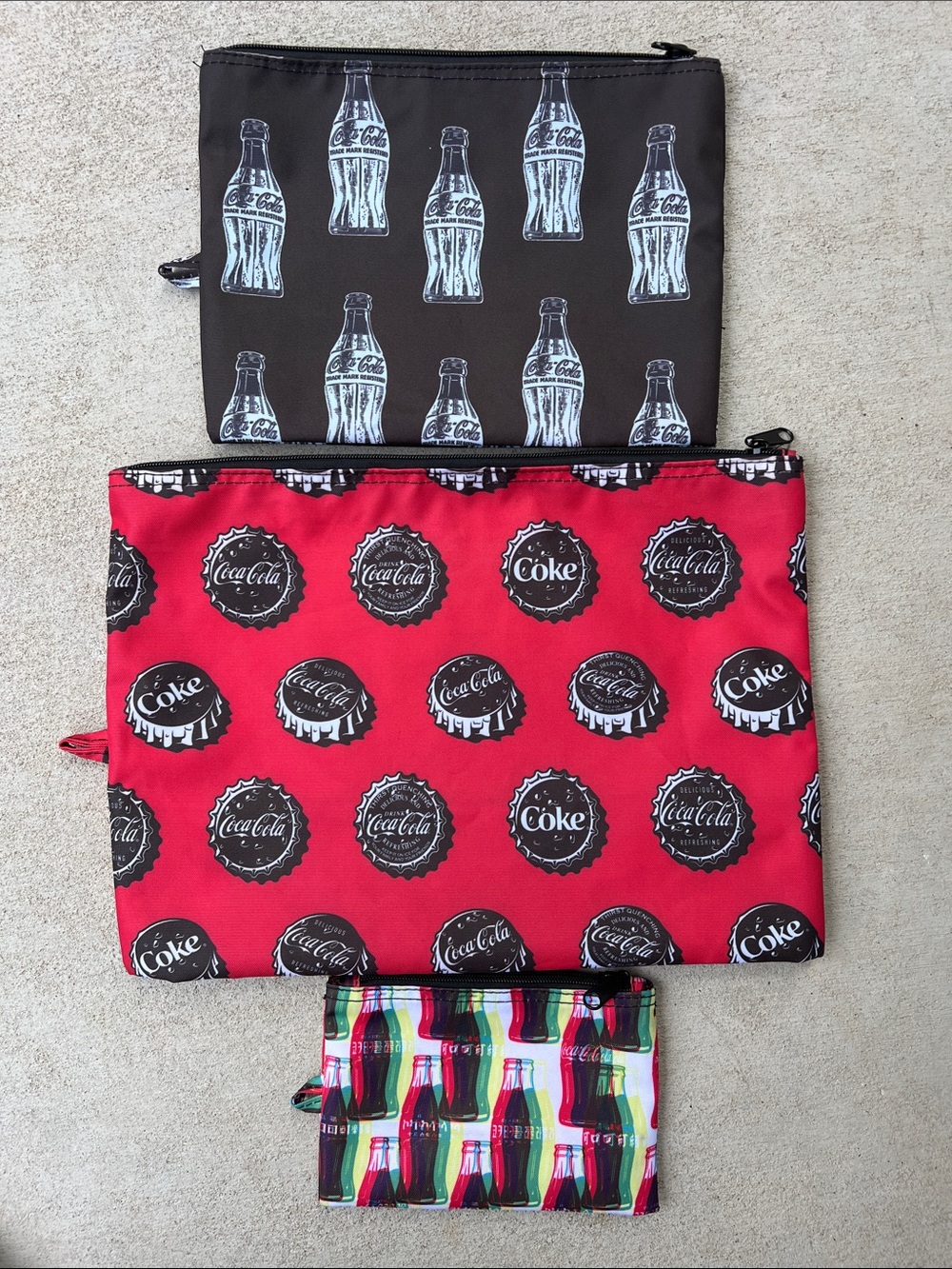Coca-Cola | Red, Black & Multicolor Printed Zipper Pouch Trio - Sizes S, M, L